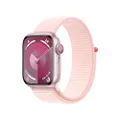 Apple Watch Series 9 (GPS + Cellular, 41 mm) Smartwatch mit Aluminiumgehäuse in Pink und Sport Loop Armband in Hellrosa. Fitnesstracker, Blutsauerstof