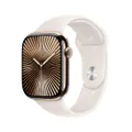 Apple Watch Series 10 (GPS + Cellular 46 mm) Smartwatch mit Titangehäuse in Gold und Sportarmband in Polarstern (M/L). Fitnesstracker, EKG App, Always