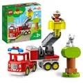 LEGO 10969 DUPLO Town Fire Engine Toy for Toddlers 2 Plus Years Old, Truck with Lights and Siren, Firefighter and Cat Figures, Multicolour