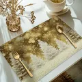 4 stuks, Gouden Kerstboom Gedrukte Placemats