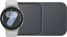 Samsung Galaxy Watch7 Silber 44 mm + Kabelloses Duo-Ladegerät