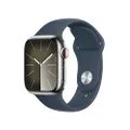 Apple Watch Series 9 GPS + Cellular 41mm Smartwatch con cassa in acciaio inossidabile color argento e Cinturino Sport blu tempesta - S/M. Fitness trac