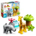 LEGO 10971 DUPLO Animaux Sauvages d’Afrique, Jouet sur le Safari pour Enfants de 2 Ans avec Figurines d'Animaux Éléphant et de Girafe, avec Tapis de J