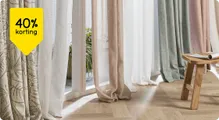 40% korting op alle gordijnen, vitrages, inbetweens en raamdecoratie op maat