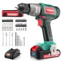 HYCHIKA Akkuschrauber 60Nm Max, 18V Bohrschrauber Bürstloser mit 2.0Ah Akku & 53pcs Zubehöre Set, 2 Gänge, 21+3 Drehmomentstufen, Bohrsmaschine mit Ha