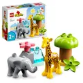 LEGO 10971 DUPLO Animaux Sauvages d’Afrique, Jouet sur le Safari pour Enfants de 2 Ans avec Figurines d'Animaux Éléphant et de Girafe, avec Tapis de J