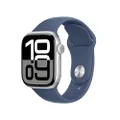 Apple Watch Series 10 GPS 42 mm Smartwatch with Silver Aluminium Case with Denim Sport Band - S/M. Fitness Tracker, ECG App, Always-On Retina Display,