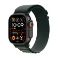 Apple Watch Ultra 2 (49 mm GPS + Cellular) Montre de sport connectée avec Boîtier en titane noir et Boucle Alpine vert foncé (Medium). Suivi de l’acti
