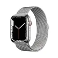 Apple Watch Series 7 (GPS + Cellular, 45mm) smartwatch - kast van zilverkleurig roestvrij staal - Zilverkleurig Milanees bandje. Conditie bijhouden, S