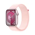 Apple Watch Series 9 [GPS 45mm] Smartwatch with Pink Aluminum Case with Light Pink Sport Loop One Size. Fitness Tracker, Blood Oxygen & ECG Apps, Alwa