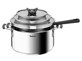 Tefal G7376S Opti'Space Topfset 6-teilig | Stielkasserolle 16 cm (inkl. Deckel) | Kochtöpfe 20/24 cm (inkl. Deckel) | Edelstahl | Thermo-Fusion-Boden 