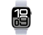 Apple Watch Series 10 - Wifi - 46mm - Zilveren Aluminium Case met Blauw Cloud Geweven Sportbandje