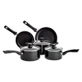 Amazon Basics Pannenset 5 stuks, anti-aanbak, inductie, met steelpan, koekenpan en braadpan, met deksels, zwart