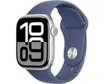 Apple Watch Series 10 - Wifi - 42mm - Zilverkleurig Aluminium Case met Denim Sportbandje - S/M
