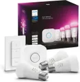 Philips Hue starterspakket E27 Lichtbron met Bridge en 1 Dimmer Switch - wit en gekleurd licht - 3 x 9W - Bluetooth