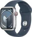 Apple Watch Series 9 41 mm Silber Aluminium Sportarmband Blau S/M