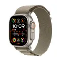 Apple Watch Ultra 2 [GPS + Cellular 49 mm] med robust titanboett och Bergsloop i oliv - L. Träningsmätare, precisions-gps, snabbknapp, extra lång batt