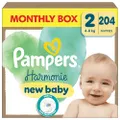 Pampers Harmonie Luiers Maat 2, 204 Luiers, 4kg-8kg, Zachte Bescherming voor de Huid met 100% Droogheid Van Pampers, Maandbox