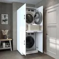 ROOMART Dora Wasmachinekast, wasdroger, wasmachinekast, in 4 kleuren, met deuren en schuifplank (wit)