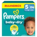Pampers Baby-Dry Maat 5, 174 Luiers, 11kg-16kg, Tot 100% Lekvrije en Comfortabele Nacht