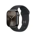 Apple Watch Series 10 (GPS + Cellular 42 mm) Smartwatch mit Titangehäuse in Schiefer und Sportarmband in Schwarz (M/L). Fitnesstracker, EKG App, Alway