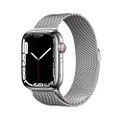 Apple Watch Series 7 (GPS + Cellular, 45mm) smartwatch - kast van zilverkleurig roestvrij staal - Zilverkleurig Milanees bandje. Conditie bijhouden, S