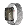 Apple Watch Series 9 [GPS + Cellular 45 mm] med boett i rostfri stålboett silver och Milanesisk loop i silver. Träningsmätare, apparna Syrenivå i blod