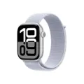 Apple Watch Series 10 (GPS 46 mm) Smartwatch - Kast van zilverkleurig aluminium - Ochtendblauw geweven sportbandje. Conditie bijhouden, Ecg-app, alway