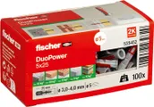 fischer DUOPOWER 5 x 25, universele en professionele kunststof pluggen in kartonnen doos voor bevestigingen in beton, baksteen, steen, gipsplaat, ster