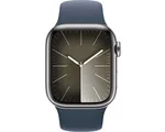 Apple Watch Series 9 - GPS + Cellular - 41mm - Silver Stainless Steel Case with Storm Blue Sport Band - M/L