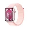 Apple Watch Series 9 [GPS + Cellular 45mm] Smartwatch with Pink Aluminum Case with Light Pink Sport Loop One Size. Fitness Tracker, Blood Oxygen & ECG