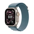 Apple Watch Ultra 3 GPS + Cellular 49 mm Premium hardloop- en multisport-smartwatch met robuuste kast van naturel titanium, lichtblauw Alpine‑bandje (