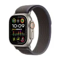 Apple Watch Ultra 2 [GPS + Cellular 49 mm] med robust titanboett och Terrängloop i blå/svart – M/L. Träningsmätare, precisions-gps, snabbknapp, extra 