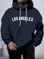 Los Angeles Print Plus Size Heren Casual En Gezellige Hoodie Met Zak