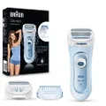 Braun Silk-épil Lady Shaver, Damenrasierer elektrisch, 3-in-1 Elektrischer Rasierer, Trimmer- und Peeling-System, Wet&Dry, 5160, blau