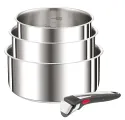 Tefal Ingenio Preference ON 4-delige pannenset, ruimtebesparend, stapelbaar, afneembare handgreep, roestvrij staal, veelzijdig, geschikt voor alle war