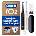 Oral-B iO 2 DUO Night Black en Calm Pink Elektrische Tandenborstels, 2 Opzetborstel, 1 Reisetui, 1 Reisopzetborstelhouder, Ontworpen door Braun