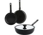 BK Enjoy Pannenset - Koekenpan 24/28cm - Wokpan met deksel 28cm - PFAS vrij - zwart - koelgrepen - ovenbestendig tot 160°