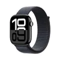 Apple Watch Series 10 (GPS 46 mm) Smartwatch mit Aluminiumgehäuse in Diamantschwarz und Sport Loop in Tinte (One Size). Fitnesstracker, EKG App, Alway