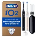 Oral-B iO 2 DUO Night Black en Calm Pink Elektrische Tandenborstels, 2 Opzetborstel, 1 Reisetui, 1 Reisopzetborstelhouder, Ontworpen door Braun