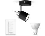 Philips Hue Meranti Opbouwspot (Zwart) - Warmwit Licht - Incl. Hue Dimmer Switch - Wandspot of Plafondspot met 1 Lichtpunt - GU10 - Hue White