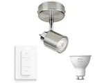 Philips Hue Meranti Opbouwspot (Mat Chroom) - Warmwit Licht - Incl. Hue Dimmer Switch - Wandspot of Plafondspot met 1 Lichtpunt - GU10 - Hue White