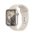 Apple Watch Series 9 [GPS 45 mm] med boett i aluminium stjärnglans och Sportband i stjärnglans – M/L. Träningsmätare, apparna Syrenivå i blodet och EK