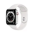 Apple Watch Series 6 GPS + Cellular, 44mm Silver Stainless Steel Case with White Sport Band - Regular