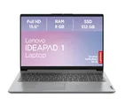 Lenovo IdeaPad 1 Laptop | 15,6" Full HD Display | AMD Ryzen 3 7320U | 8GB RAM | 512GB SSD | AMD Radeon Grafik | Windows 11 Home | grau | QWERTZ | 3 Mo