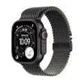 Apple Watch Ultra 3 GPS + Cellular 49 mm Avancerad smartklocka för löpning och multisport med robust titanboett svart och Milanesisk loop i vart titan