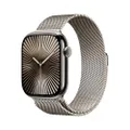 Apple Watch Series 10 (GPS + Cellular 46 mm) Smartwatch - Kast van naturel titanium - Naturel Milanees bandje (S/M). Conditie bijhouden, Ecg-app, alwa