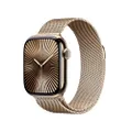 Apple Watch Series 10 (GPS + Cellular 42 mm) Smartwatch - Kast van goudkleurig titanium - Goudkleurig Milanees bandje. Conditie bijhouden, Ecg-app, al